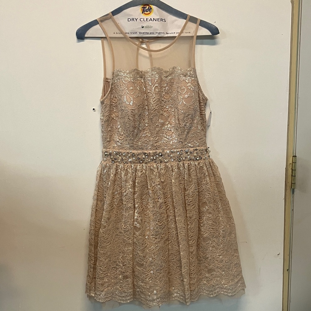 City Studio Kids Lace Dress in Tan
